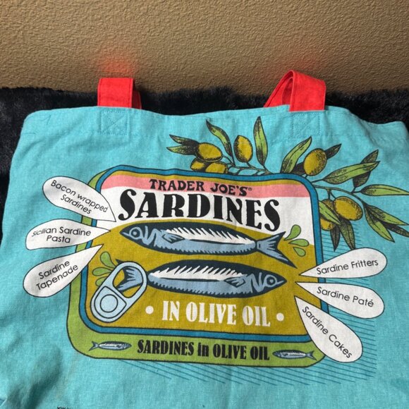 Trader Joes Sardines In Olive Oil Themed Reusable Tote Bag With Recipe Print - Picture 1 of 8